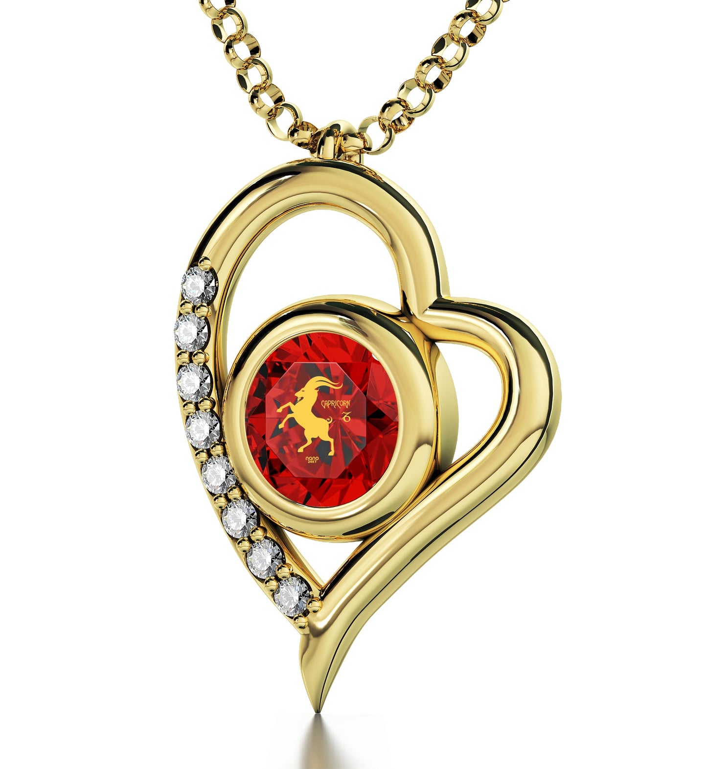 Gold Plated Silver Capricorn Necklace Zodiac Heart Pendant 24k Gold inscribed on Crystal