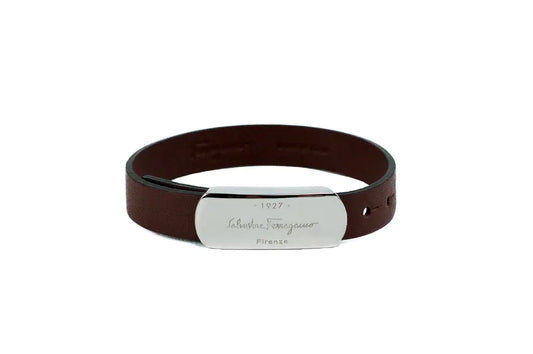 Salvatore Ferragamo Brown Leather Silver Toned 1927 Logo Bracelet