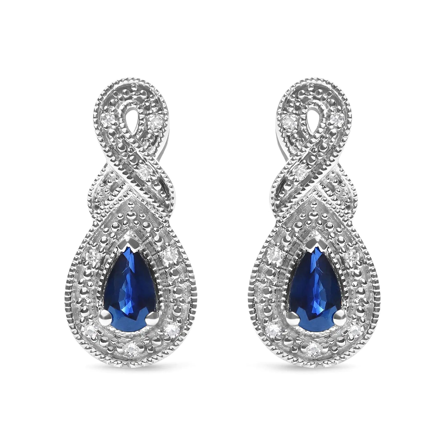 .925 Sterling Silver 4.5 x 3mm Pear Sapphire Gemstone and Diamond Accent Infinity Drop Stud Earrings (H-I Color, SI1-SI2 Clarity)